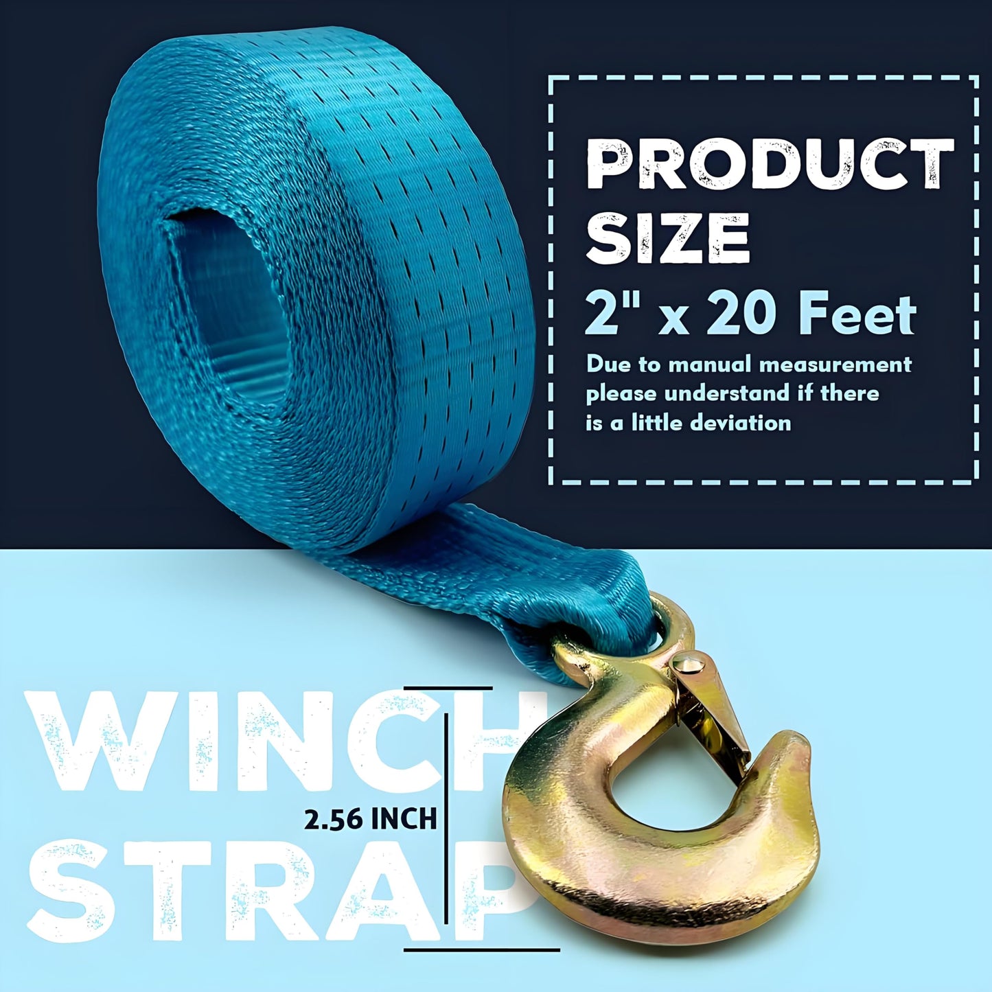 X5MPLXPMX Heavy-Duty Marine-Grade Boat Trailer Winch Strap Kit (2" x 20', 12,000 lbs Break Strength) for PWC, Pontoons & Fishing Boats – Includes Forged Hook & Work Gloves, Blue