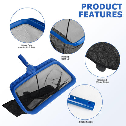 KINFAVOU Pool Skimmer Net, Fine Mesh Pool Leaf Net with Durable Deep Net, Larger Capacity Leaf Skimmer Net for Pool Cleaning, Debris Pickup Removal, Easy Scoop Edge (Without Pole)