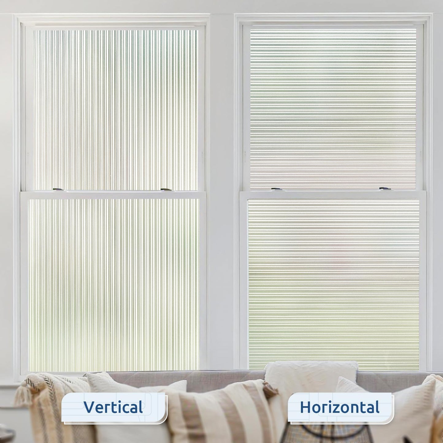rabbitgoo Reeded Glass Window Privacy Film, Non Adhesive Frosted Window Film, UV Heat Blocking Decorative Vinyl Daytime Night Privacy Clings for Bathroom Living Room, 23.6 x 78.7 Inches