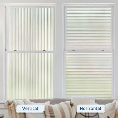 rabbitgoo Reeded Glass Window Privacy Film, Non Adhesive Frosted Window Film, UV Heat Blocking Decorative Vinyl Daytime Night Privacy Clings for Bathroom Living Room, 23.6 x 78.7 Inches