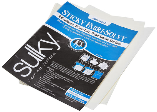 Sulky 8-1/2-Inch by 11-Inch Printable Sticky Fabri-Solvy Stabilizer, 11-Pack