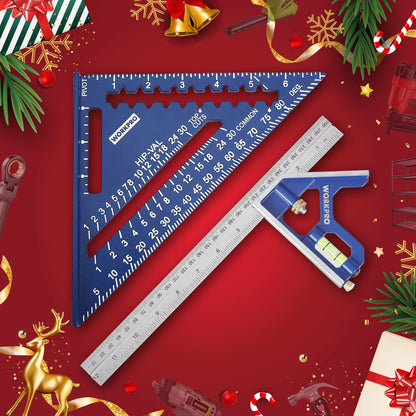 WORKPRO Rafter Square and Combination Square Tool Set, 7 Inch Aluminum Alloy Die-Casting Carpenter Square and 12 Inch Zinc-Alloy Square Ruler Combo (Rafter Square Layout Tool)