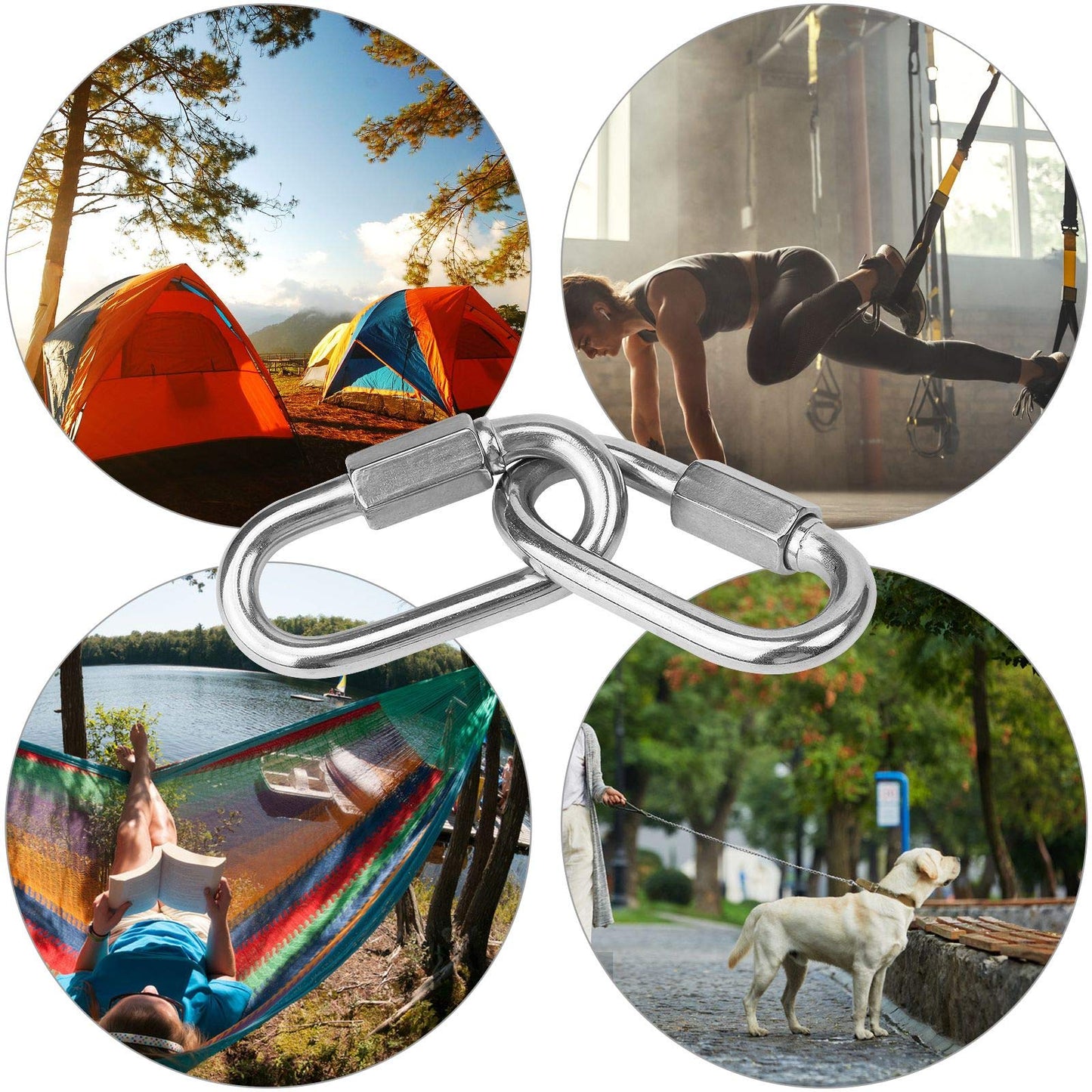 12PCS 5/16Inch Quick Links Stainless Steel Chain Links, M8 Oval Quick Locking Carabiner Clips Heavy Duty Chain Links Chain Connector for Camping, Hiking, Swing, Hammocks, Outdoor & Gym - 1500lbs Load