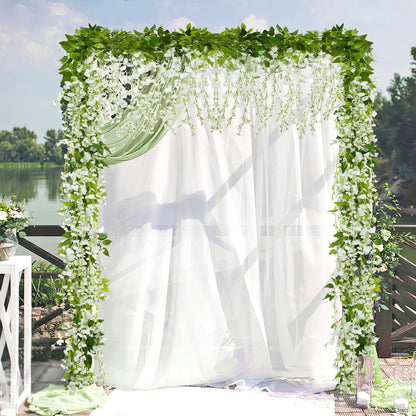 KHOYIME Wisteria Artificial Flowers Garland, 4Pcs 6.8Ft/Piece Artificial Wisteria Vine Silk Hanging Flower for Home Garden Outdoor Ceremony Wedding Arch Floral Decor (White)