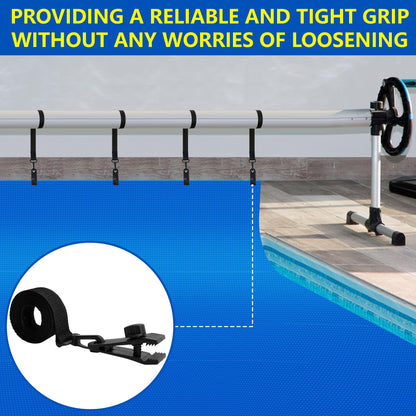 codree 24 Pcs Pool Solar Cover Reel Attachment Kit, Inground Swimming Pool Solar Cover Straps and Clips, Solar Blanket Strap Kit Including 8 Straps with Hooks, 8 Clips and 8 Touch Fastener