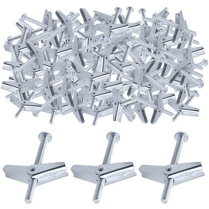 Glarks 60Pcs 1/4'' Zinc Plated Steel Round Head Toggle Bolt and Wing Nut for Hanging Heavy Items on Drywall (1/4'')