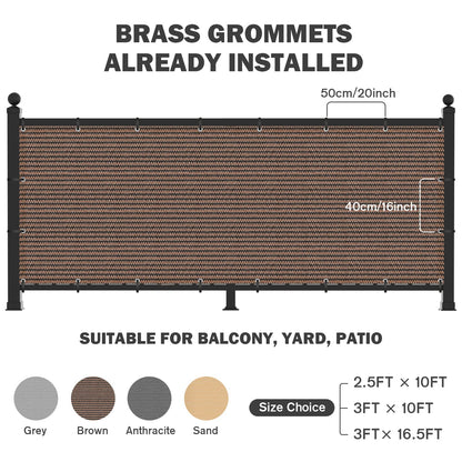 UIRWAY Privacy Screen Balcony Fence 3'x10', Garden Courtyard Privacy Fence Screen with Zip Ties UV Protection, for Animal Barriers, Decks, Patios, Outdoor Pools, Porches, Condo Railings - Brown