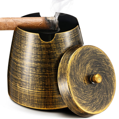 Cigar Ashtray with Lid for Outdoors Outside Patio Home Retro Decor,Large Holder Ashtray Windproof,Cigar Accessories Gifts for Men Dad Husband Boyfriend (X-Large)