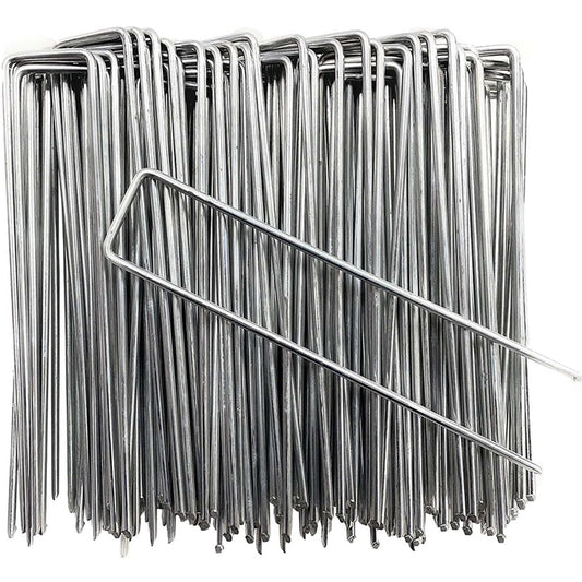 100 Pack Landscape Staples 6 InchGalvanized Garden Stakes Pins Anti-Rust Lawn Spikes for Weed Barrier Fabric, Irrigation Tubing, Yard Lawn Garden anchoring or Sod Pins