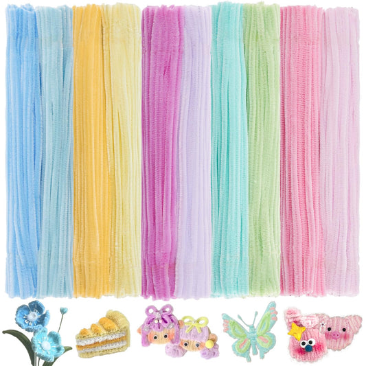 TIGOADT 500Pcs Pipe Cleaners Craft 10 Pastel Macaron Colors, 30cm Long 8mm Thick Fluffy Chenille Stems Bulk for Flowers, Fuzzy Sticks Set for DIY Art Creative Crafts Party Decorations
