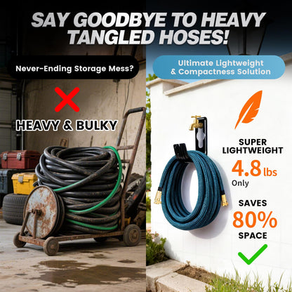 Upgarded 50FT Expandable Garden Hose with 10 Pattern Spray Nozzle Solid Fitting – Lightweight Kink-Free Retractable Water Hoses for Gardening - Blue