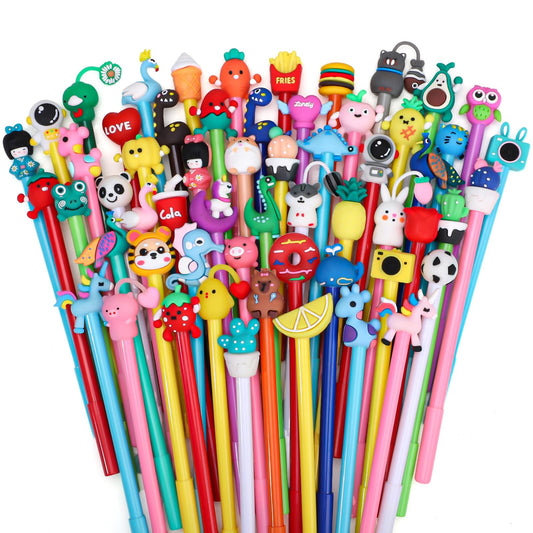 60 Pack Cute Pens Bulk Cartoon Fun Pens Classroom Prizes Assorted Styles Black Gel Ink Pen for Party Favors Birthday Gifts Students Rewards Goodie Bag Stuffers