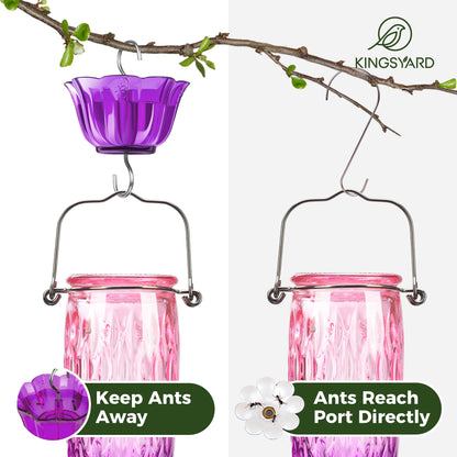 Kingsyard Hummingbird Feeders for Outdoors Hanging, 24 Ounce, Glass Hummingbird Feeder with Ant Moat & 6 Feeding Ports, Leak-Proof, Pink & Purple
