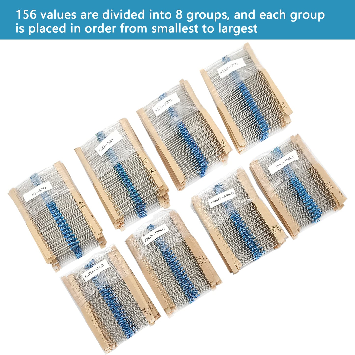 3120pcs 156 Values Metal Film Resistor Kit Minidodoca 1 Ohm-10M Ohm 1/4W 0.25 watt ±1% Tolerance Fixed Resistors Assortment Kit RoHS Compliant 100 1000 1k 10k 100k ohm Resistor Pack for DIY Projects