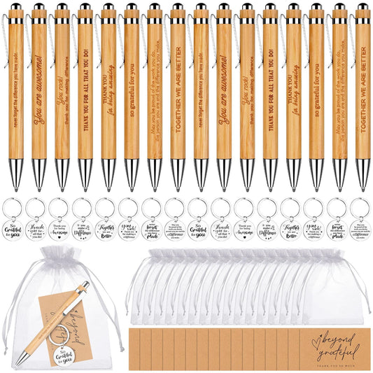 64 Pcs Thank You Inspirational Pens Gift Motivational Quote Pen with Thank You Cards Staff Appreciation Gifts Appreciation Keychain Organza Bags Employee Leaving Gifts for Teacher Colleagues Office