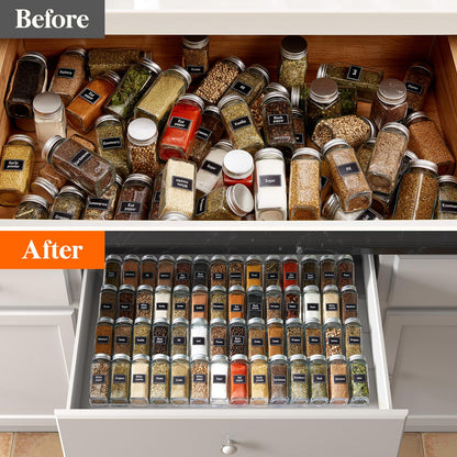 Lifewit Clear Acrylic Spice Drawer Organizer, Expands 13" to 26" - 4-Tier Set of 2 (8 Pieces), Holds 56 Spice Jars (Jars and Labels Not Included), for Kitchen Cabinet Drawers/Countertops