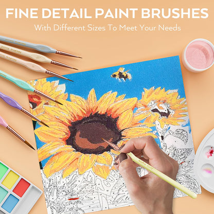Nicpro 15PCS Micro Fine Detail Paint Brush Set, Macaron Pastel Small Miniature Fine Tip Detail Brushes Kit for Acrylic Oil Watercolor, Craft, Models, Miniatures, Rock Painting, Paint by Numbers
