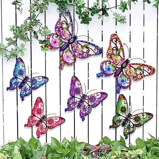 6Pcs Metal Butterfly Wall Decor, 14Inch/9Inch Outdoor Butterfly Wall Art for Fence Garden Yard Room Patio Balcony Decorations