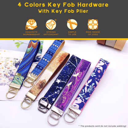 Rustark 40 Pcs 4 Colors Keyfob Hardware Set and Key Fob Pliers, Glass Running Pliers Tools with Jaws, 1" 25mm Key Fob Key Chain Wristlet with Split Ring for Key Lanyard and Key Chain Making