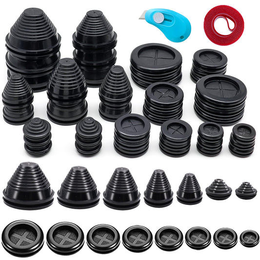 Vrupin 32 Piece Closed Rubber Grommet Firewall Solid Closed Hole Plug Kit, Tower and Round Double Sided Rubber Hole Plugs for Wire Electrical Plumbing Systems.