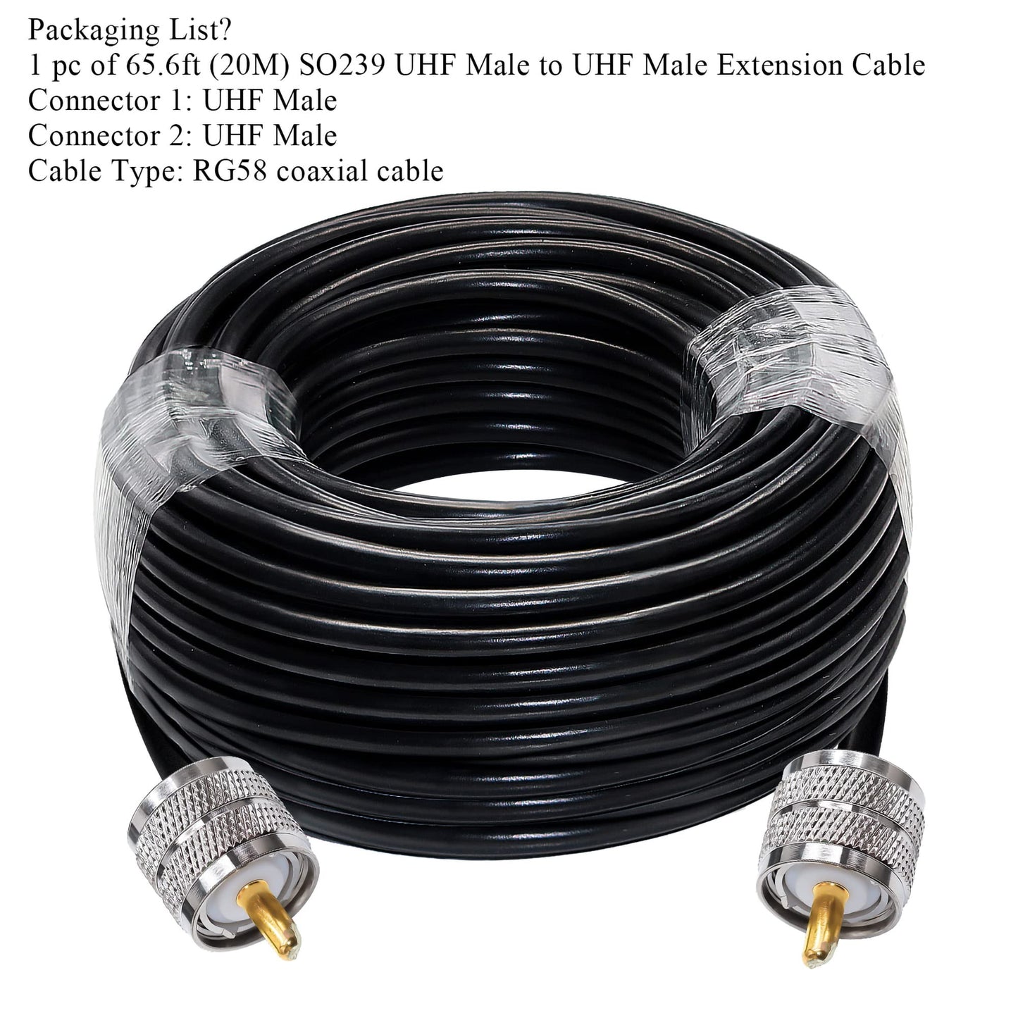 PL259 Cable RG58 CB Radio Cable PL259 Jumper 65.6ft (20M) SO239 UHF Male to Male Extension Low Loss RF Black Coaxial for Two Way RadioWireless LAN Devices
