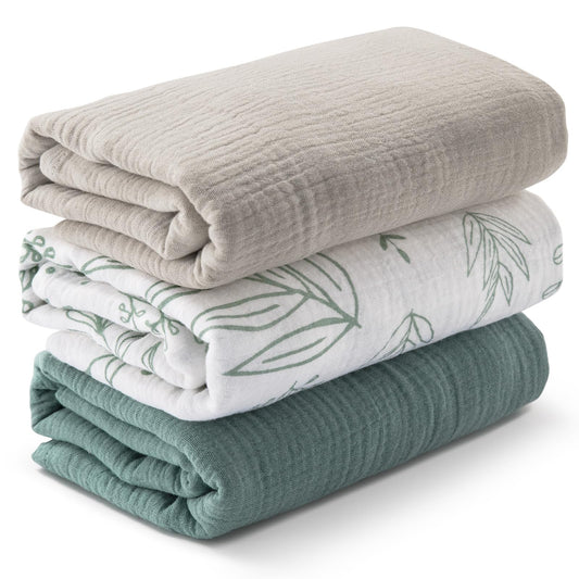 Muslin Swaddle Blankets for Newborn, 3 Pack Breathable Soft Receiving Blanket, Large 38 x 40 inches Swaddle Wrap Burping Clothes Diapers, Essentials Infant Shower Items, Toddler Gift (Bright Colors)