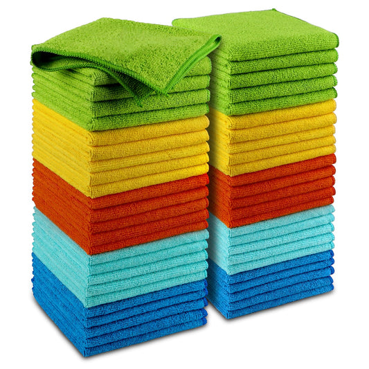 AIDEA Microfiber Cleaning Cloths-50PK, Microfiber Towels for Cars, Premium All-Purpose Car Cloth, Dusting Cleaning Rags, Absorbent Towels for SUVs, House, Kitchen, Window, Gift-12×12"