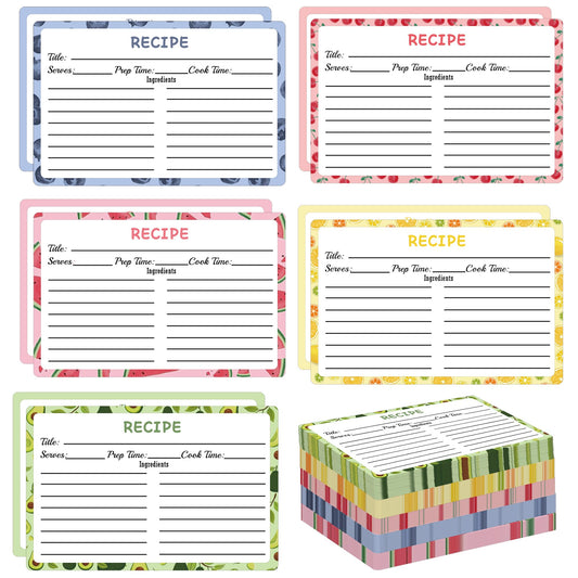 Recipe Cards 100 pcs Double Sided Fruit Blank Recipe Cards 4x6 Inch Recipe Binder Index Cards for Restaurants, Cafes, Diners Cooking Kitchen Organization