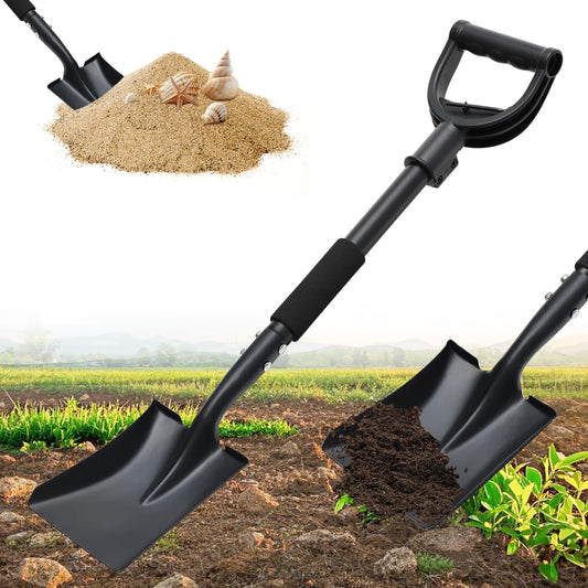 Garden Flat Shovel, 31 Inch Small Metal Square Shovel for Lawn Edging Digging Trenching Transplanting, Heavy Duty Compact Gardening Spade with D Handle for Beach Sand, Kids, Car, Light Work