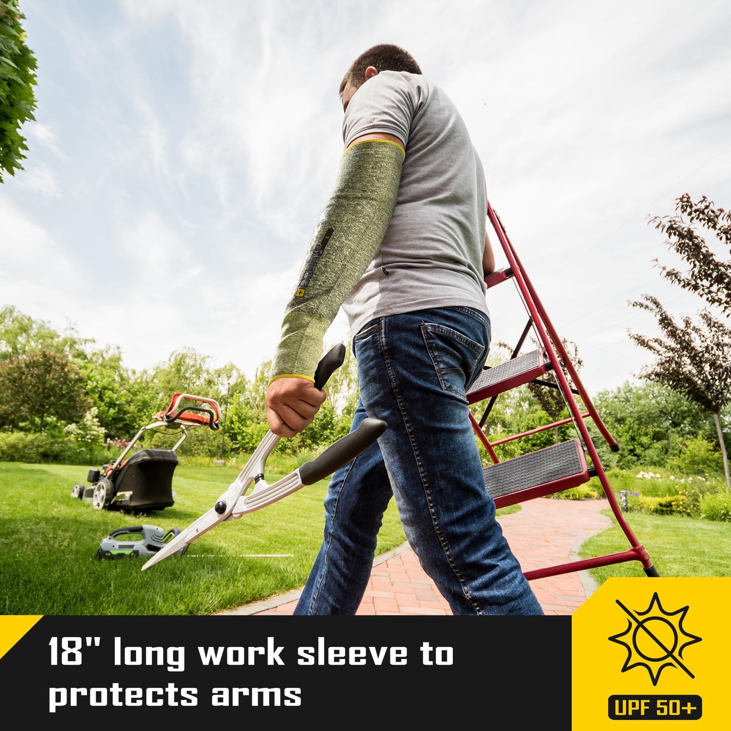 COOLJOB A6 Cut Resistant Sleeves for Gardening Pruning Fishing, 18” Arm Protection for Gardener Farmer, UPF 50+ Sun Protector Large Size