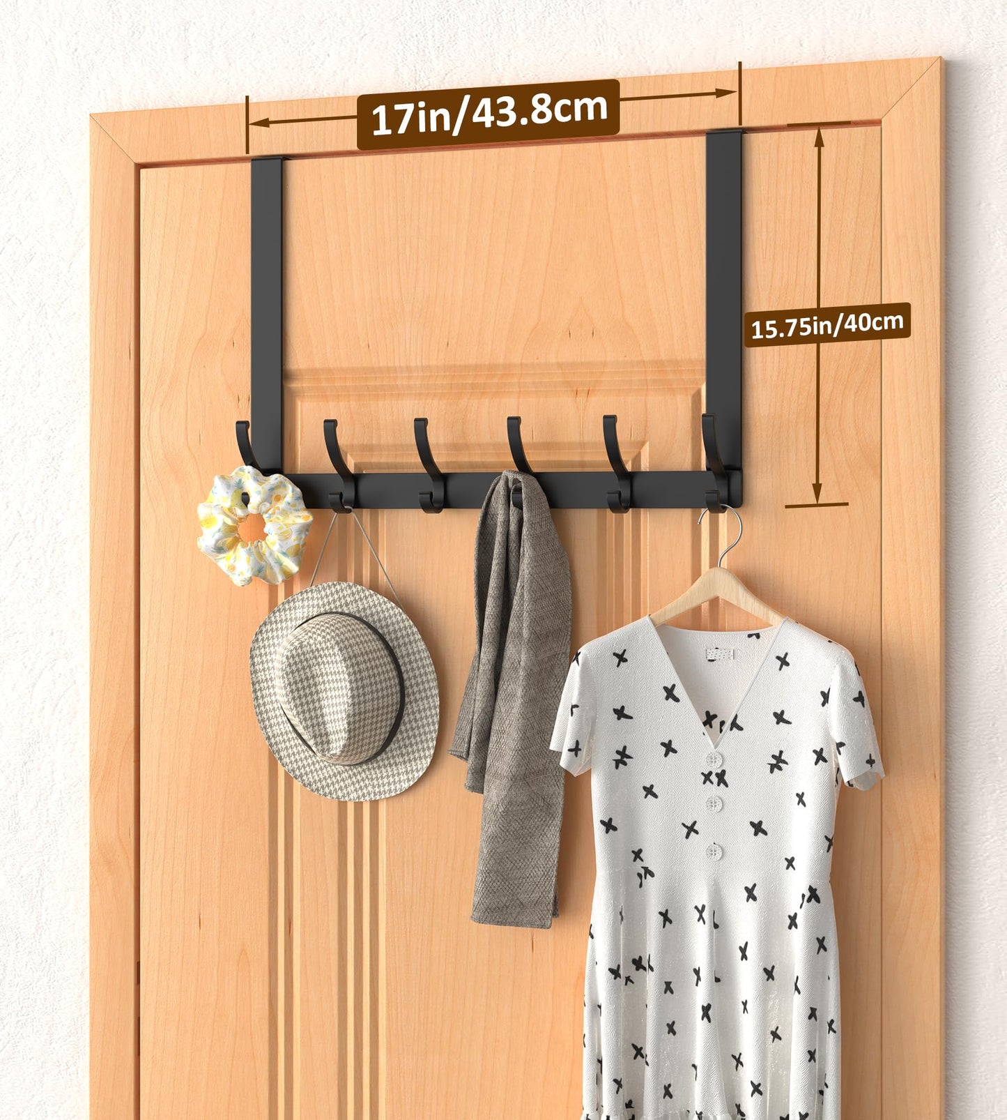 CHAUNCEY HOME Long Over The Door Hooks Hanger with 15.75" Arms for Easier Access by Shorter, Heavy Duty Door Hanger for Coat, F16C, Fits Standard 1 3/4'' Doors, Towel Racks for Bathroom, Black