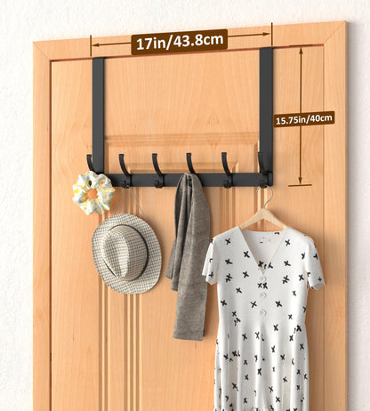 CHAUNCEY HOME Long Over The Door Hooks Hanger with 15.75" Arms for Easier Access by Shorter, Heavy Duty Door Hanger for Coat, F16C, Fits Standard 1 3/4'' Doors, Towel Racks for Bathroom, Black