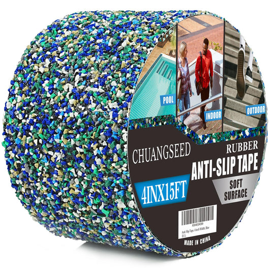 CHUANGSEED Heavy Duty Anti-Slip Tape Blue 4" x 15ft Multi-Purpose Heavy Duty, Outdoor/Indoor Waterproof, Safety Anti-Slip Tape for Stair Tread Traction,Trail,Bathroom,Blue
