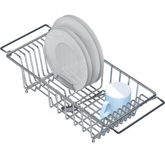Simple Houseware Over Sink Dish Rack and Drainer, Countertop Drying Organizer for Kitchen, Chrome