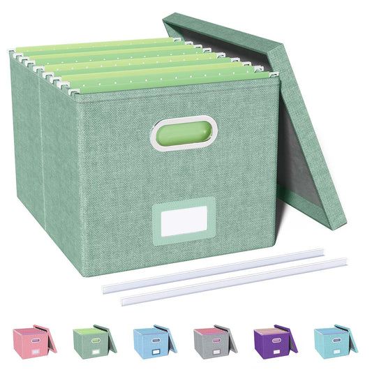 Oterri File Box with Lid & Handle, Letter Legal Size Filing Box, File Organizer for Hanging File Folders, File Folder Organizer Storage Bin for Home Office School (1 Pack, Green)