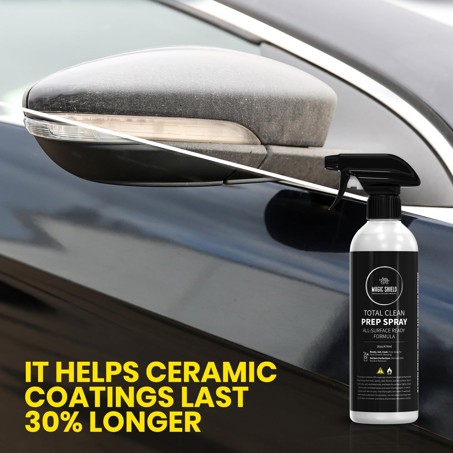 Magic Shield Prep Spray – New 75% Formula | Ideal for Ceramic Coating Prep | Wax & Grease Remover for Auto Detailing | Ultimate Surface Cleaner - 16oz