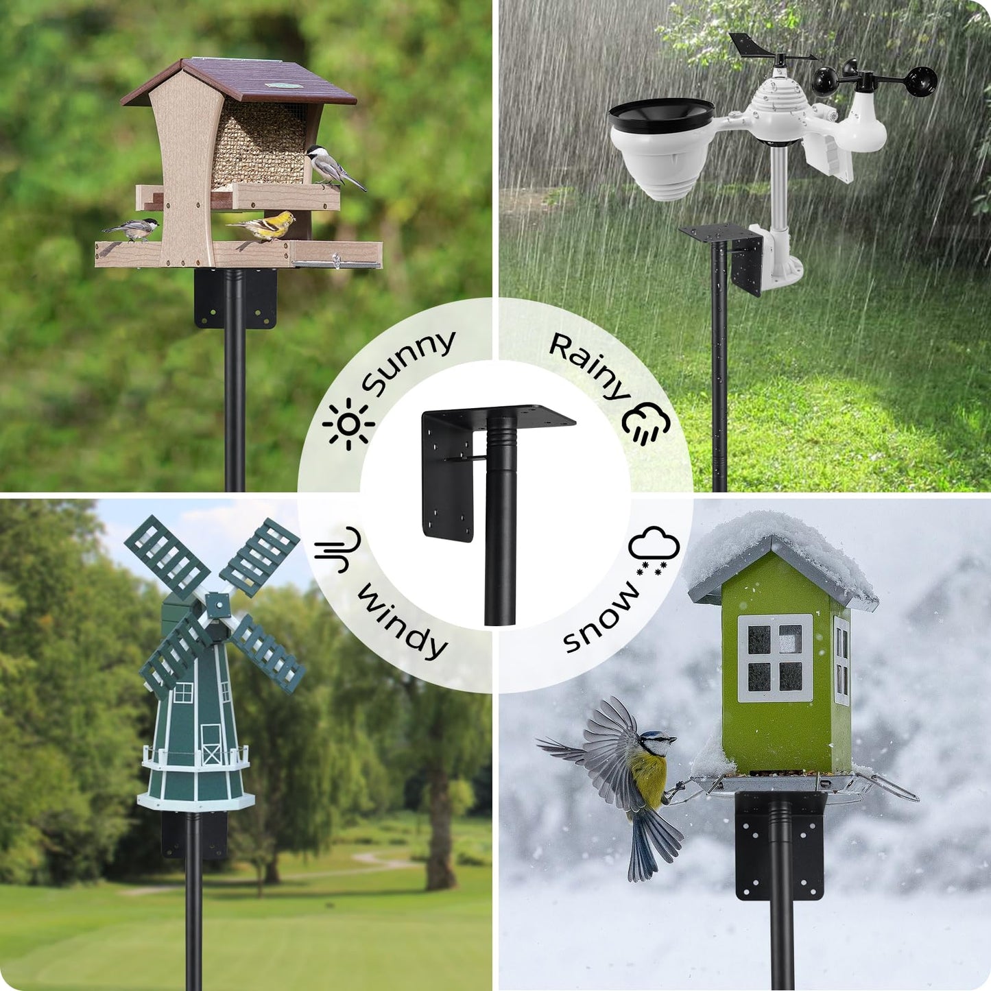 Bird House Pole,60 Inch Heavy Duty Bird Feeder Pole Mount Kit for Outdoors, 5-Prong Base, Splicing Adjustable Feeding Stand Station for Birds Watching,Weather Station (Birds House Not Included)
