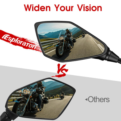 ATV Mirror, Esploratori Motorcycle Rear View Mirrors for Bike Scooter Cruiser with 8mm 10mm Bolt, 7/8" Handle Bar Mount Clamp, Side Rearview Mirrors Compatible with Yamaha Honda Kawasaki Victory
