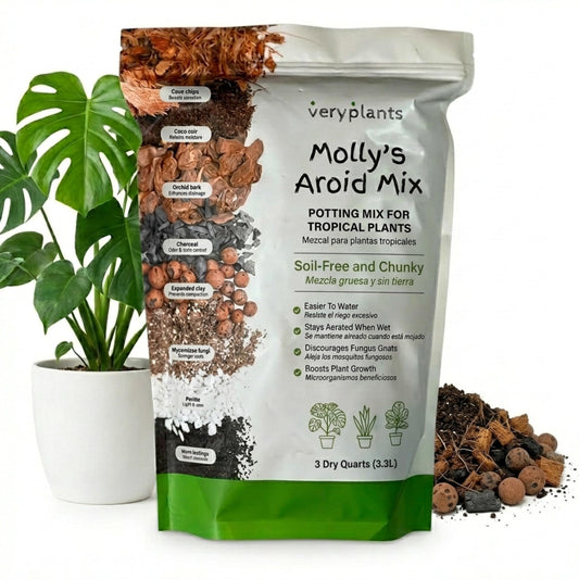 Molly's Aroid Mix - Premium Soilless Potting Mix for Houseplants - Fast Draining Soak Up & Chunky vs. Potting Soil for Indoor Plants - with Bark, Coco Chips, Worm Castings, Mycorrhizae 3.3 Liters
