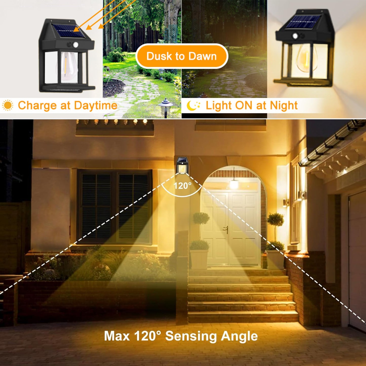 Joomer Solar Wall Lights Outdoor 4PACK, Dusk to Dawn Porch Lights Fixture, Waterproof Exterior Lighting with Clear Panel for Entryway Front Door, Solar Wall Lantern with 3 Modes & Motion Sensor