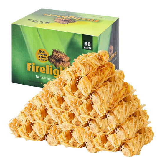Onlyflame 50 pcs Wax Wood Silk Roll - 100% Natural Charcoal Fire Starters for Fireplace, Wood Stove, Campfires, Fire Pit, BBQ, Chimney, Pizza Oven - Charcoal Starters for Indoor/Outdoor Use