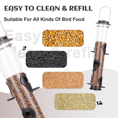 MIXXIDEA Metal Bird Feeder with 6 Feeding Ports, Bird Feeders for Outdoor Hanging, 16 inch Tube Bird Feeder with Steel Hanger & Hard Plastic, Attracting for Wild Birds (Coffee)