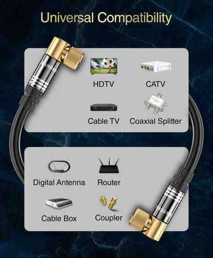 BlueRigger RG6 Coaxial Cable (15FT, 90° Angled to 90° Angled Connector Pin, Gold Plated, Triple Shielded) – Digital Audio Video Coax Cable Cord for HDTV, CATV, Modem, Satellite Receivers