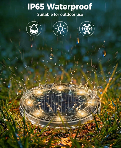 LOTMOS Solar Ground Lights Outdoor, 8 Pack 8 LED Garden Lights Solar Powered, Waterproof Pathway Disk Lights, Mini Puck Landscape Lighting for Pool Walkway Lawn Driveway Patio Yard, Warm White