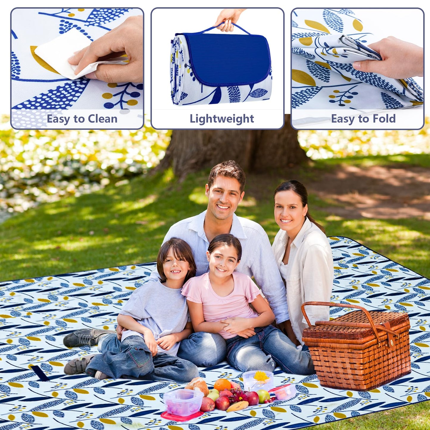 Habaylin Picnic Blanket Large, 79"X79" Waterproof Extra Large Beach Blanket, Foldable Picnic Blanket for Hiking, Party, Camping on Grass Sandproof Handy Picnic Mat