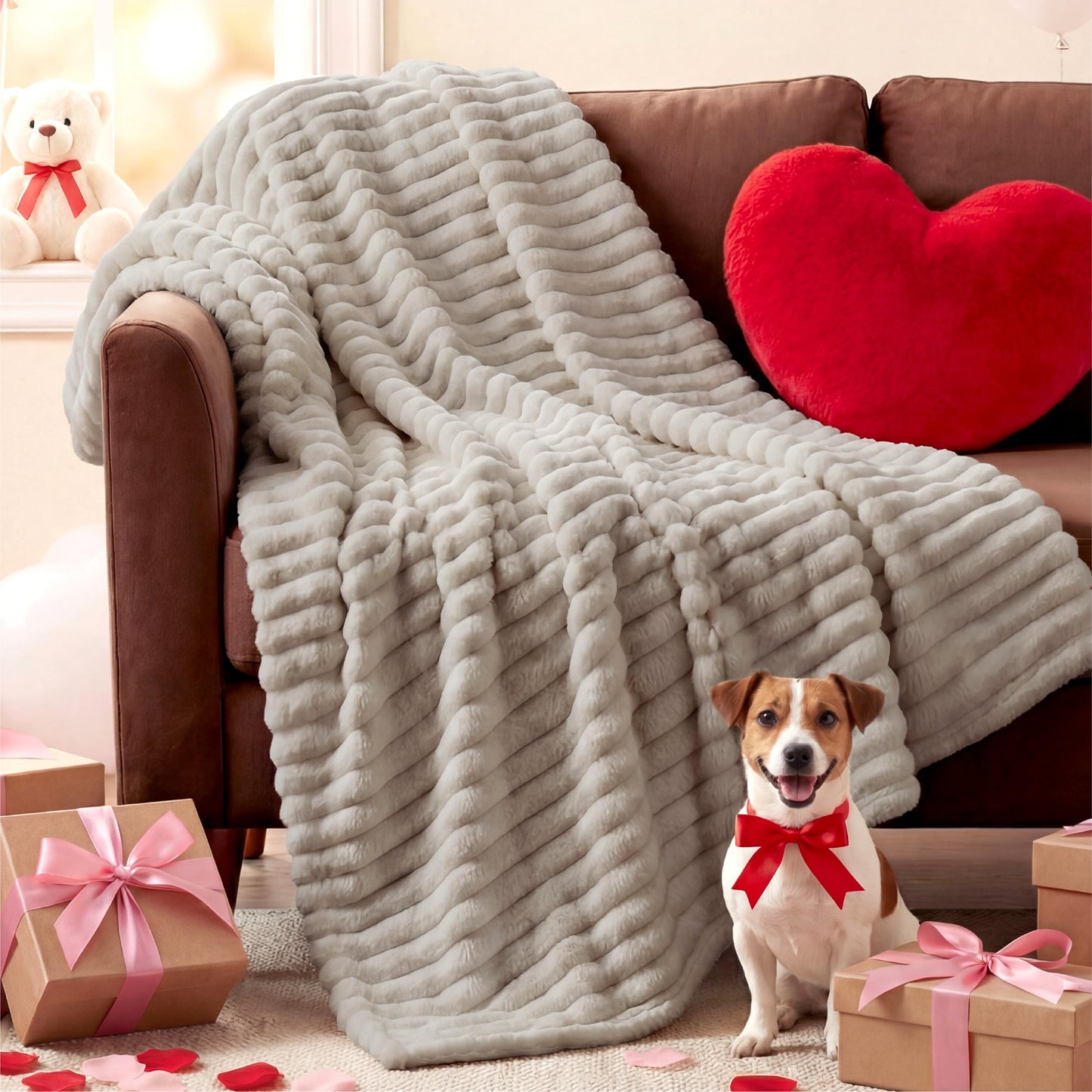 Bedsure Linen Throw Blanket for Couch - Living Room Decor, Birthday Gifts for Women, Soft Fluffy Fleece Cozy Fuzzy Plush Warm Minky Blanket, Spring Decor, Gifts for Men, Beige, 50x60''