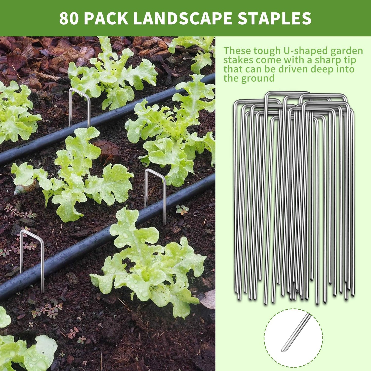 161 Packs 6 Inch Landscape Staples Kit, Heavy Duty Anti-Rust Steel U Shaped Galvanized Garden Stakes, 80 Garden Staples, 80 Fixing Gasket and 1 Pick Hook for Tent, Lawn, Netting, Water Tube