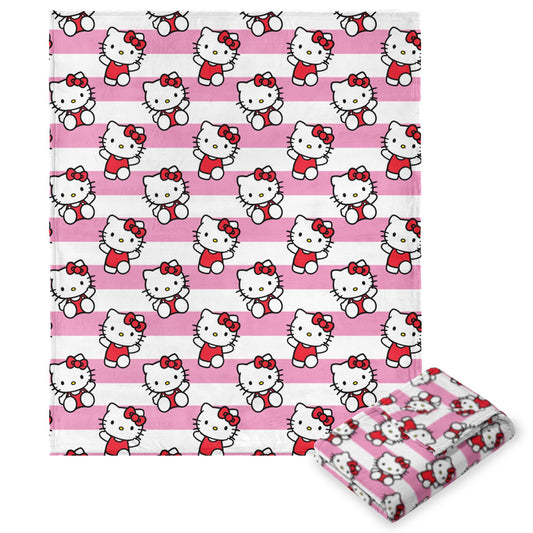 Northwest Hello Kitty Silk Touch Throw Blanket, Soft, 50 x 70 Inches, Bow and Stripes Design