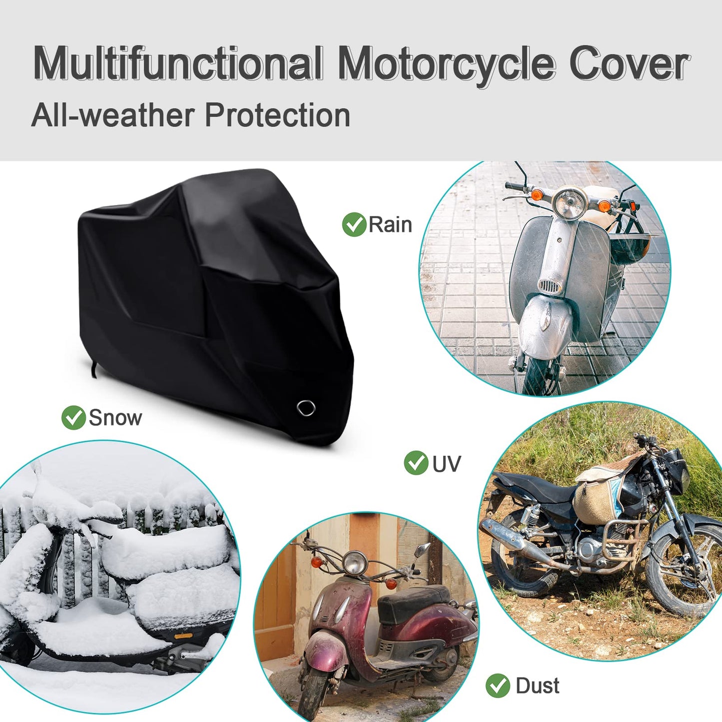 LIHAO Motorcycle Cover Waterproof Outdoor Motorbike Protection Cover Fits up to 96.5 inches Motorbike Cover with Storage Bag All Season Protection (XL)