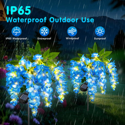 Fohil 2 Pack Solar Garden Lights, Solar Blue Wisteria Flower Lights, 2Lighting Mode Waterproof Solar Lights Outdoor Decoration for Garden Yard Pathway Grave Landscape